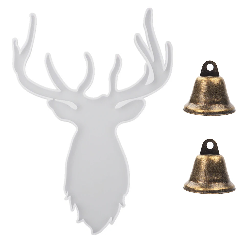 

Christmas Unique Silicone Mold Deer-head DIY Tray Decor Lightweight Hanging Garden Christmas Tree Bells Pendant Metal