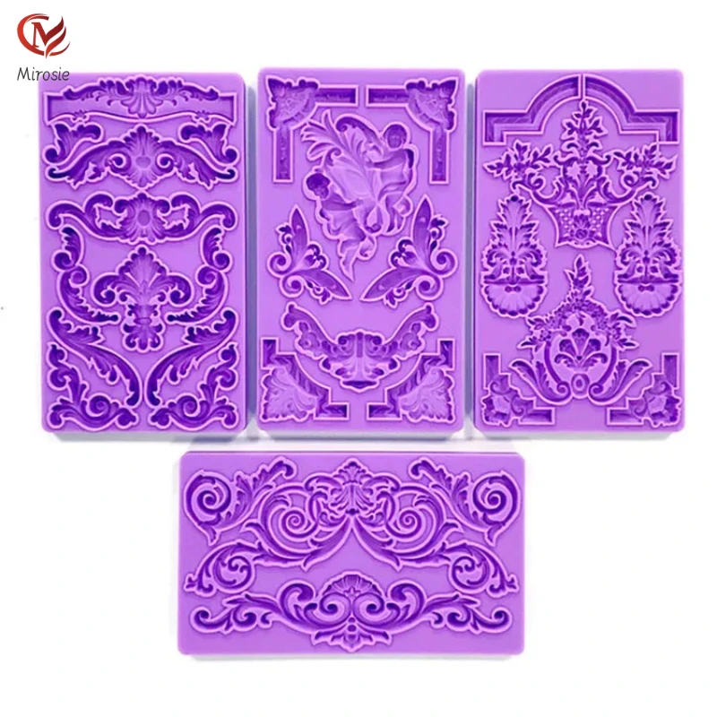 Mirosie Baroque Relief Silicone Mold Cake Decoration Totem Border Relief European Style Retro Fondant Cake Mold Resin Molds