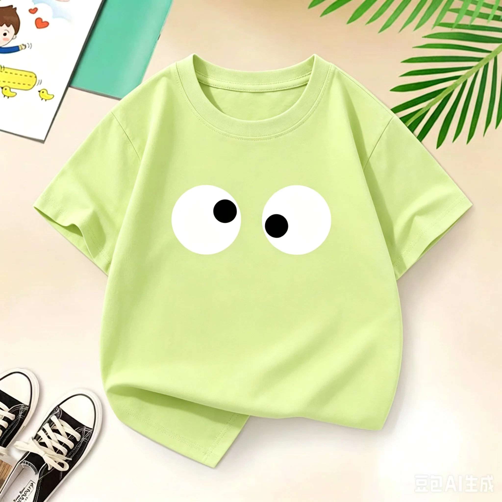 2026 New Style Minimalist Funny Big Eyes Cookie Letter Graphic Black Tee Short Sleeve T Shirt Simple Pattern Children Daily