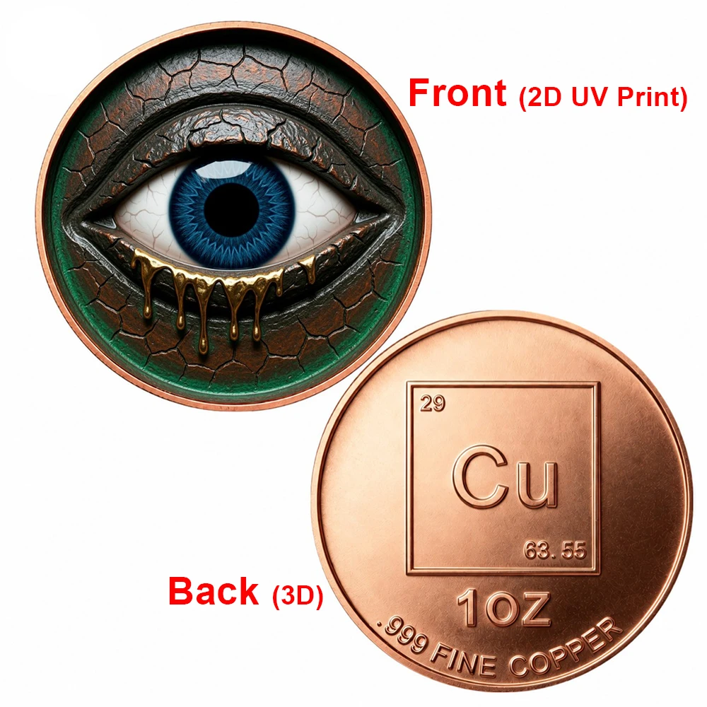 1pc Gothic All Seeing Eye 1oz .999 Fine Copper Challenge Coin Color Print Mystic Evil Eye Collectible Medal Mysterious Art Gifts