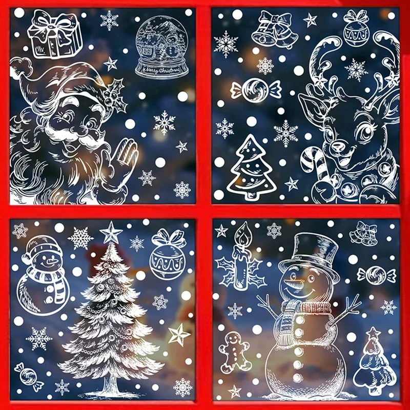 Pegatinas navideñas, pegatinas estáticas de alce y copo de nieve de invierno, suministros para fiesta de Navidad, colgante, caja de regalo, pegatinas para ventana