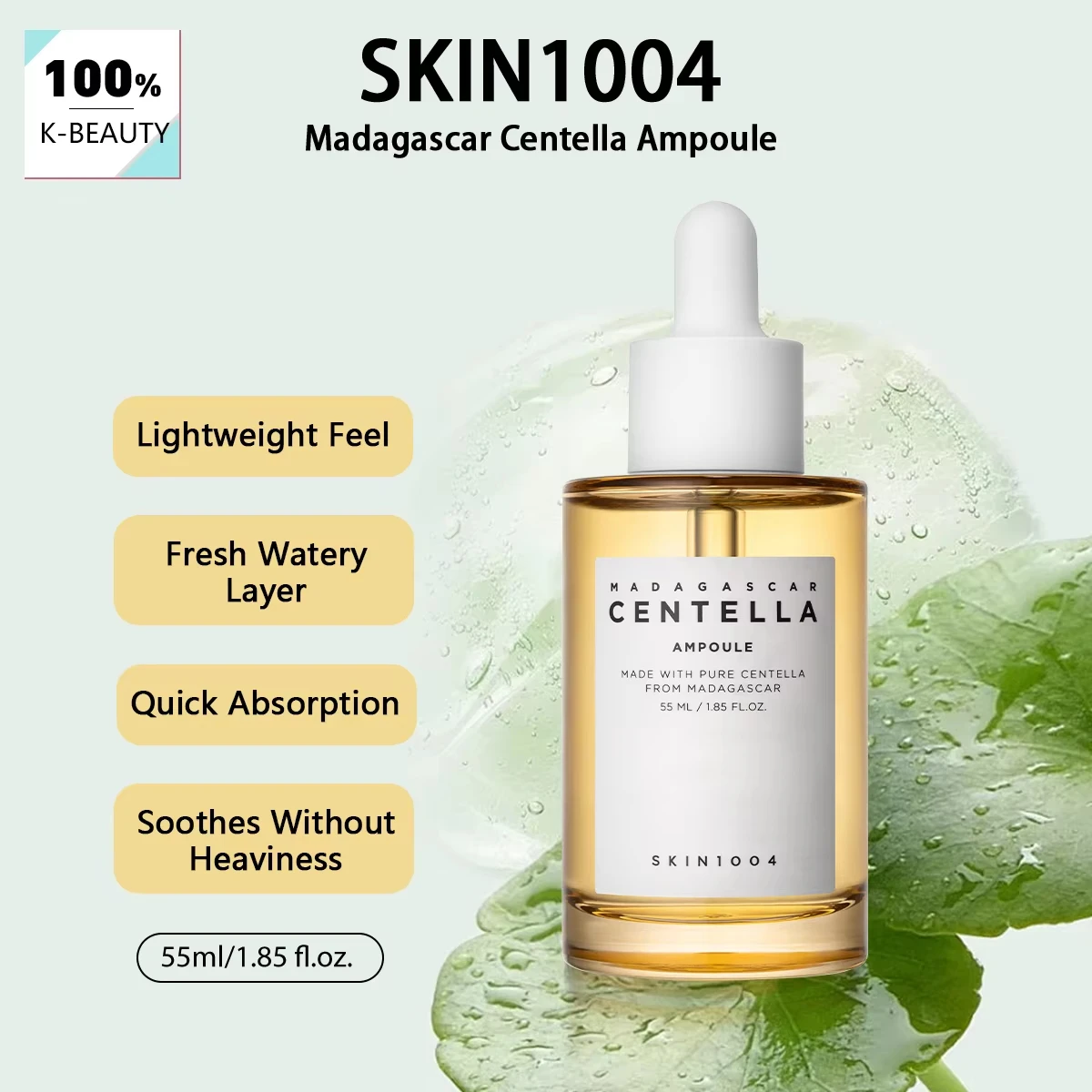 SKIN1004 Ampolla de Centella Asiática Coreana de Madagascar 55ml, Ligera, de Rápida Absorción, No Pegajosa, Calma la Piel Irritada y Propensa al Acné, Maquillaje