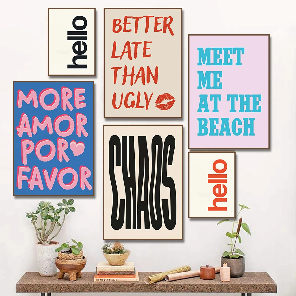 1pc frameless Canvas Painting Maximalist Poster More Amor Por Favor Love CHAOS Quote Canvas Painting Print Modern Typography Tre
