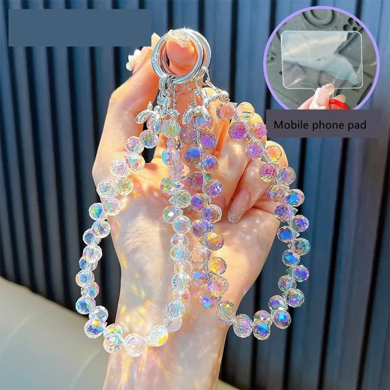 Luxury Glitter Bling Crystal Beads Phone Strap Charm Pendant Bracelet For iPhone Airpods Accessories Bag Women Girl Hanging Cord