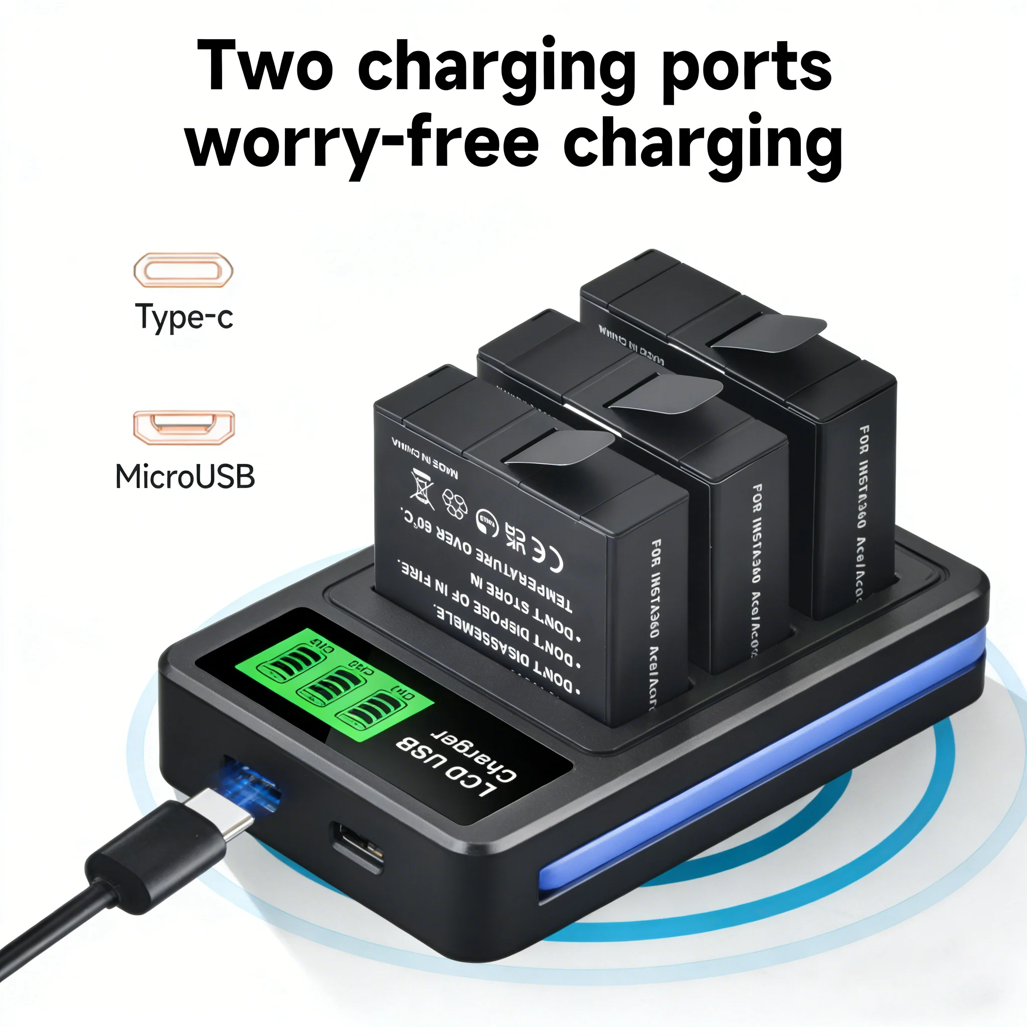 

Massate 1850mAh Battery +3-Slot LCD fast charger for Insta360 Ace Insta360 Ace Pro Insta360 Ace Pro 2 Action Camera Accessories