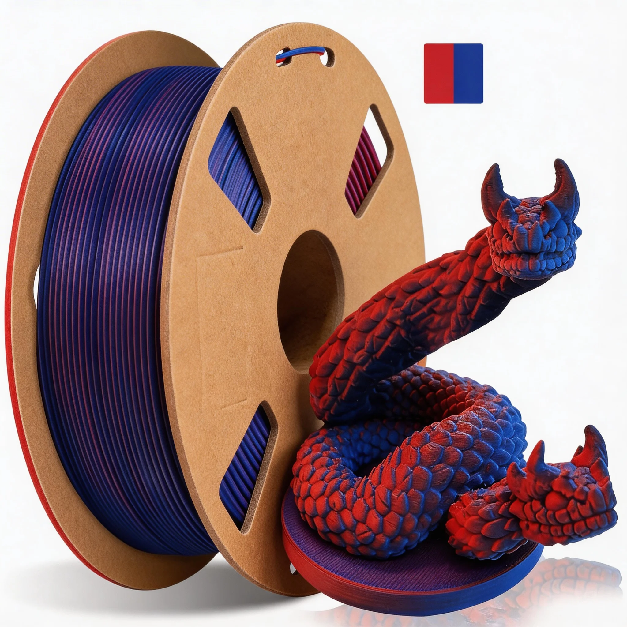 

Двухцветная нить для 3D-принтера Fillamentum PLA 1.75 мм, многоцветная, 1 кг, матовая PLA красно-синяя