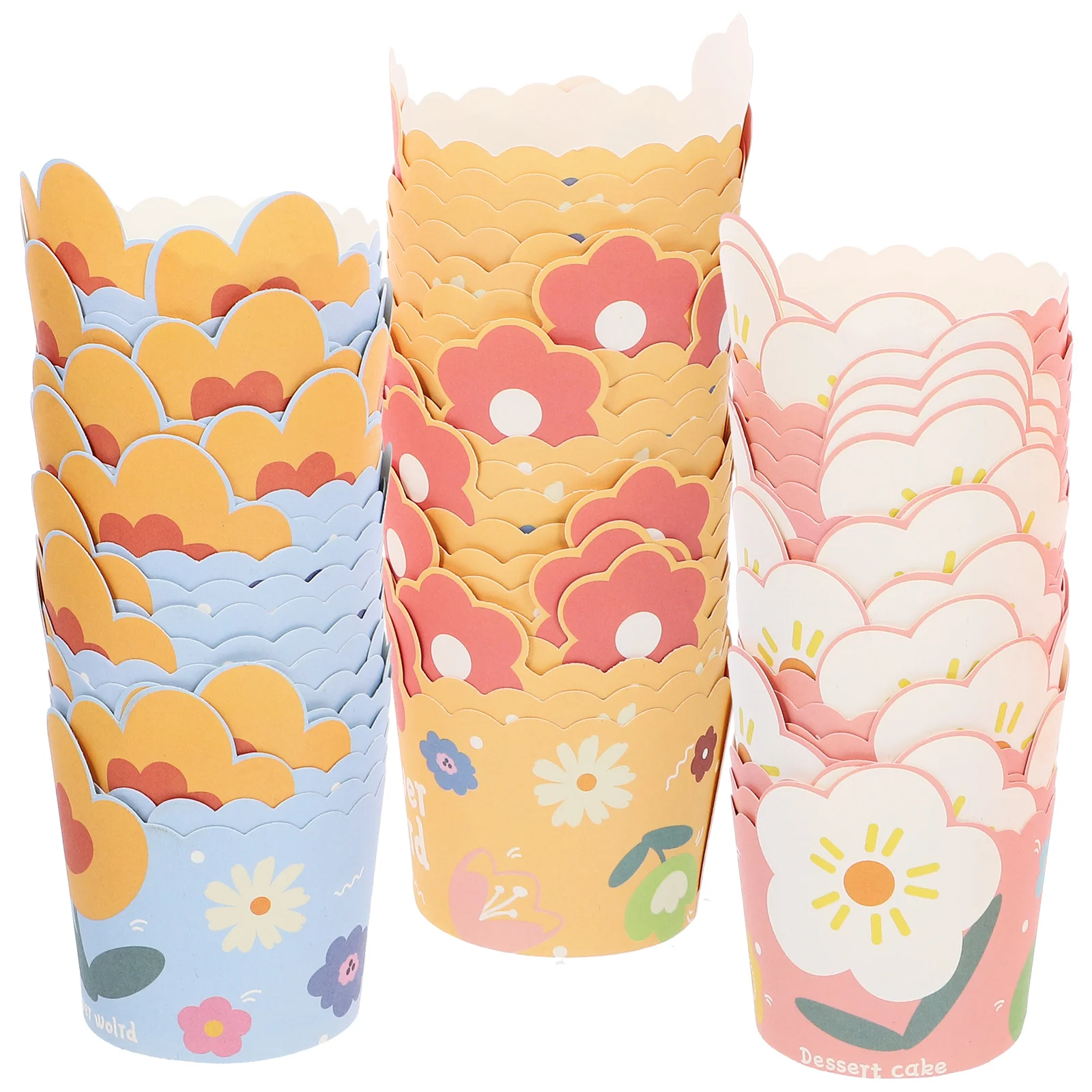 75pcs Flower Patterned Paper Muffin Cups and Cake Cups for Baking Cupcakes and Desserts Color Disposable Design