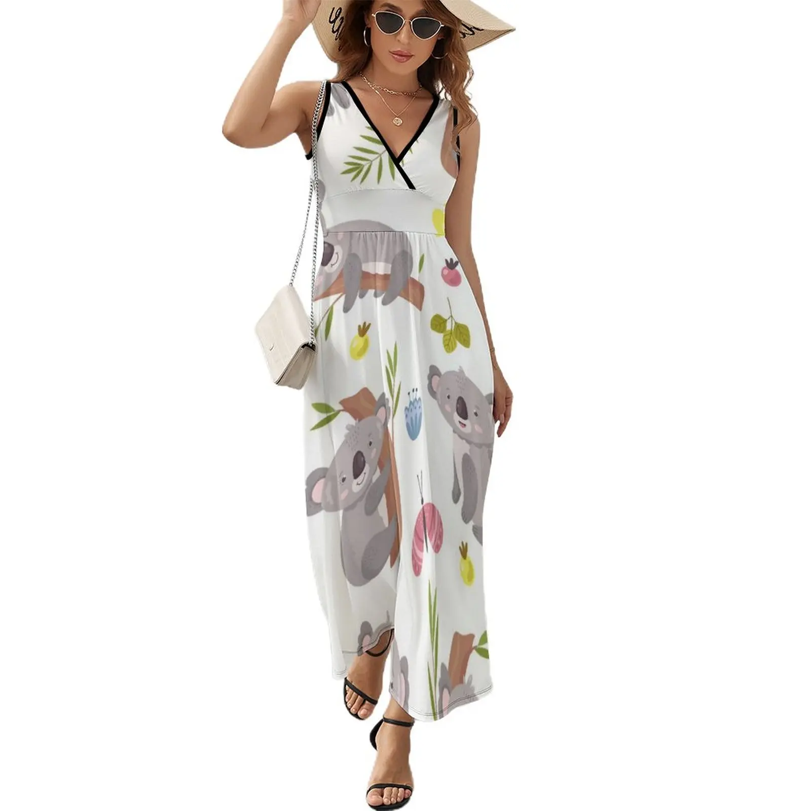 

Cute Koala Pattern Dress Sexy Maxi Dress Casual Bohemia Long Dresses High Waist Design Oversized Vestido