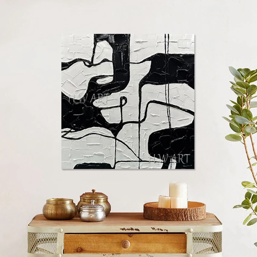 

Abstract Canvas Art Wall China Import Item Decoration Acrylic Textured Handmade Painting White Black Artwork No Framed Picture