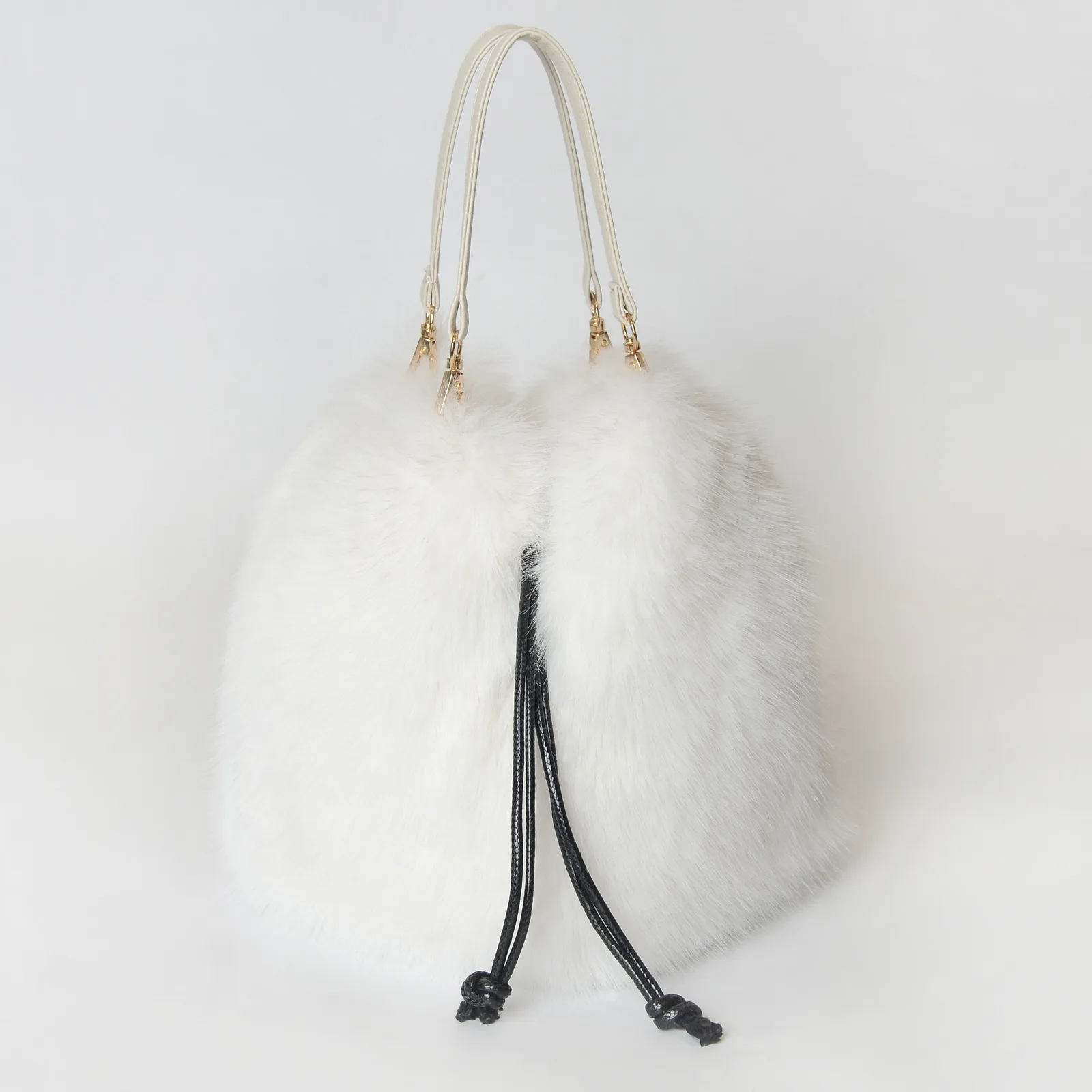 Modische Herbst-Winter Kunstfell-Handtasche Luxuriöse Bucket Bag für Damen Fell-Tragetasche Kunstwaschbärfell Hochwertige Handtasche – Detail 17