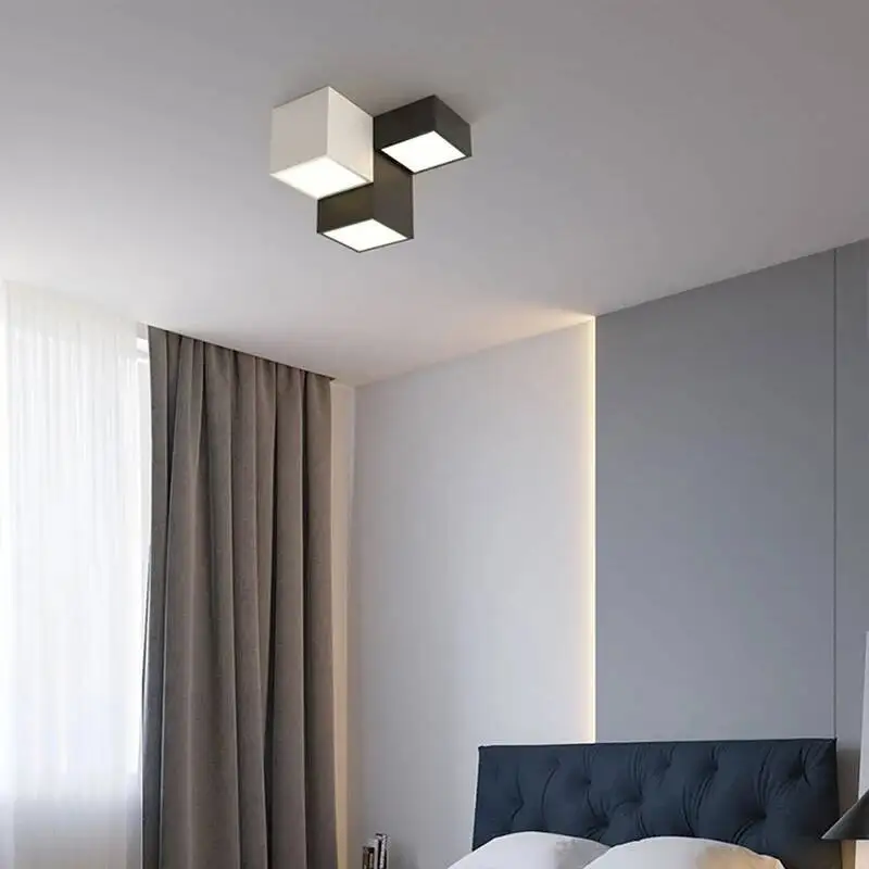Minimalist Ceiling Light Black White Combination For Living Room Office Apartment Geometric Ceiling Mounted Study Bedroom Lamps