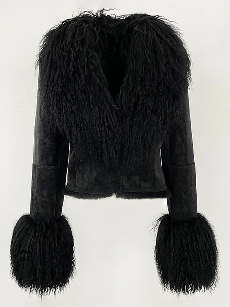 OFTBUY معطف فرو الأغنام منغوليا الطبيعية الإناث الخريف الشتاء سترة من جلد الغزال المرأة موضة قصيرة الدافئة الحقيقي الأرنب الفراء بطانة الملابس #6