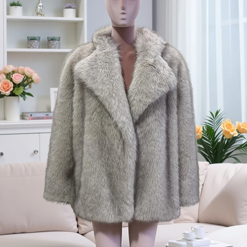 Nerazzurri Autumn Winter Faux Fur Jacket Women Thick Loose Korean Style Fluffy Eco-friendly Tocap Leather Women Outerwear