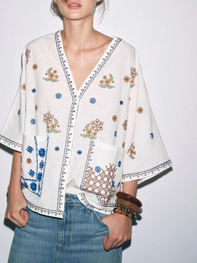 

Удобный женский повседневный универсальный весенний костюм с вышивкой V-Ne Long Sve irt, Новое поступление, этнический сценический костюм 507063 330