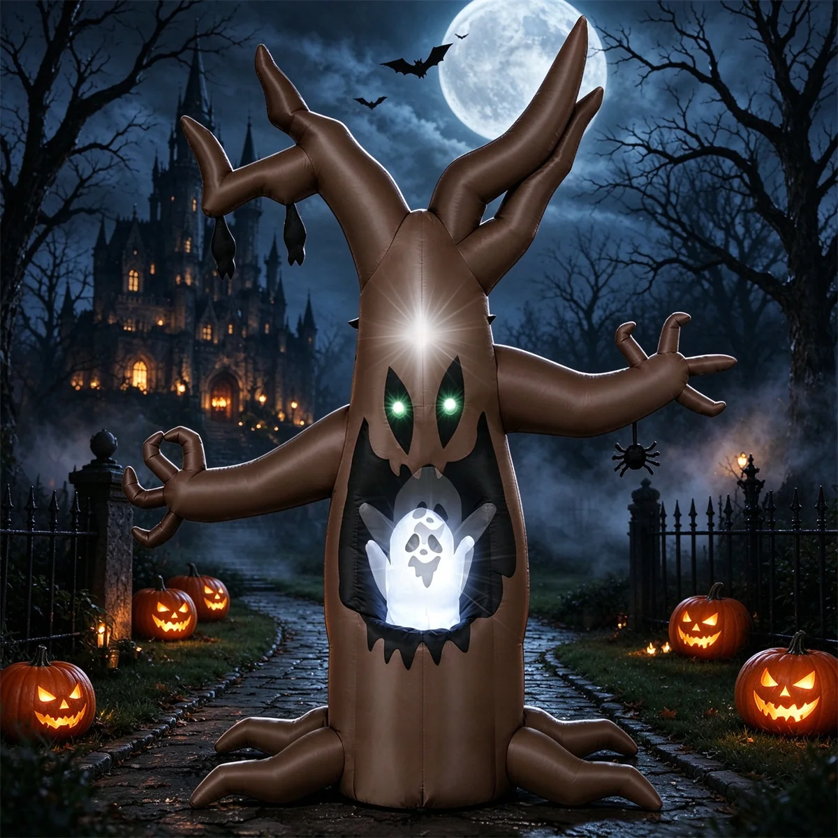 8FT Animated Halloween Inflatable Tree with Pop-Up Ghost Built-in LEDs Blow Up Yard Decoration for Outdoor Garden Holiday Decor