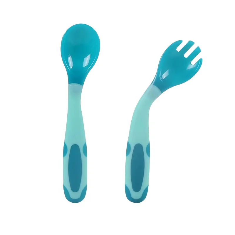 2pcs Toddler Fork Spoon Set with Case, Color Changing Forks and Spoons, Bendable Twist Spoon Fork Set