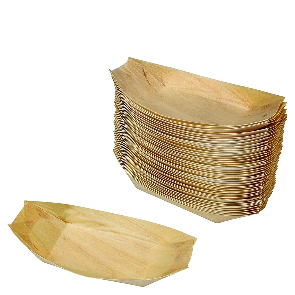 Disposable Wood Boat Plates Dishes Better Than Bamboo 100% Compostable And Biodegradable Eco Friendly Party Plates