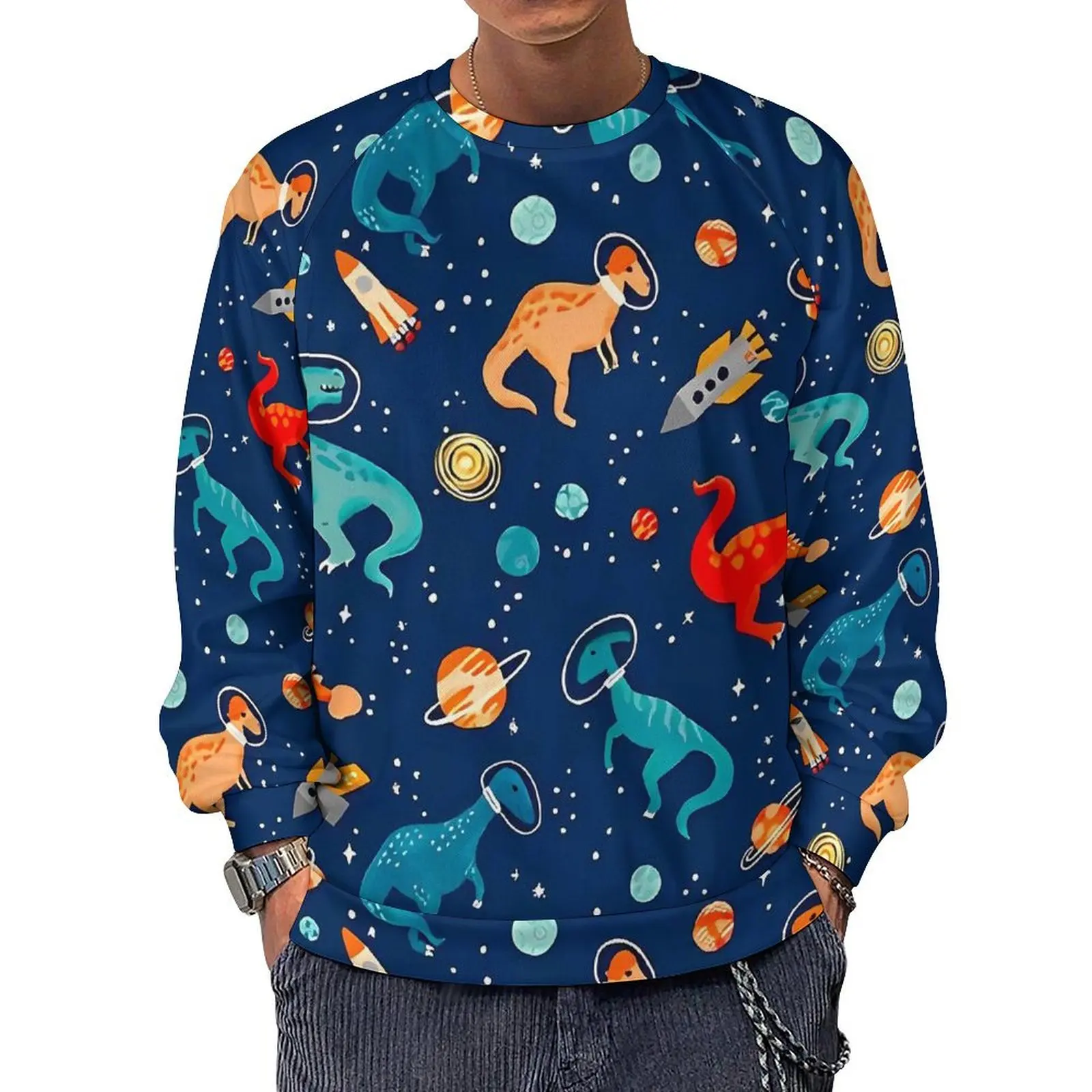

Painted Space Dinosaurs Print Casual Hoodies Men Kawaii Hoodie Spring Streetwear Custom Sweatshirts Oversize Clothing