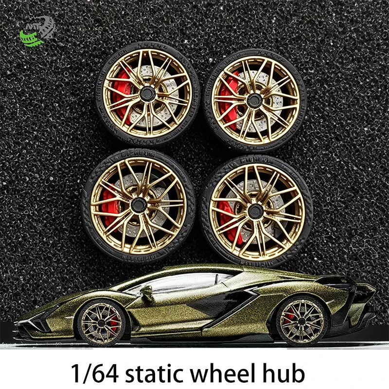 MTGAISE 1/64 Wheel Hub Diameter 10.5mm/11mm Static Resin Hard Tire Car Model Modification Accessories Including Calipers