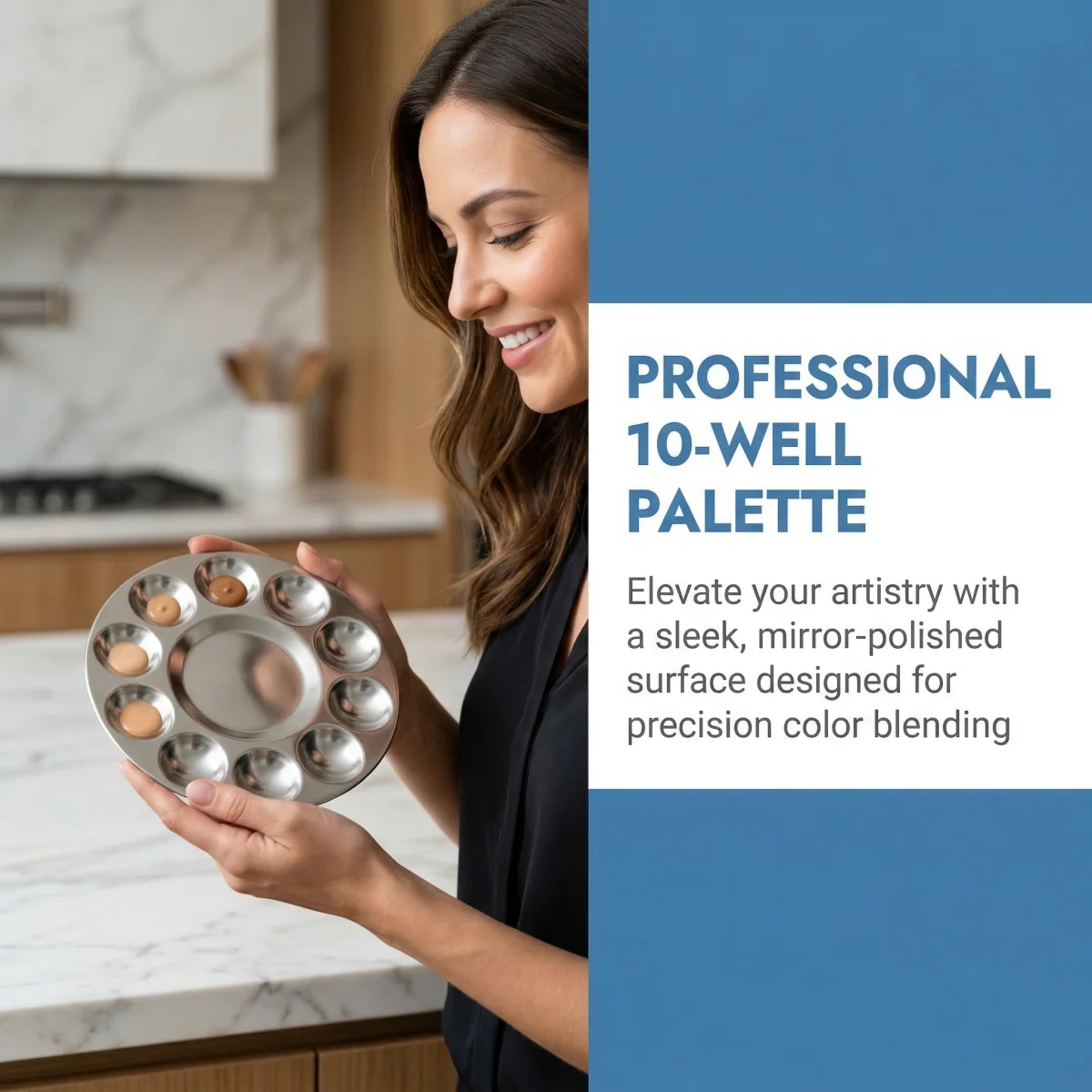 1/5/10Pcs 10-Well Round Aluminum Palette, Metal Mixing Tray for Watercolor Acrylic, Artist Painting Supplies