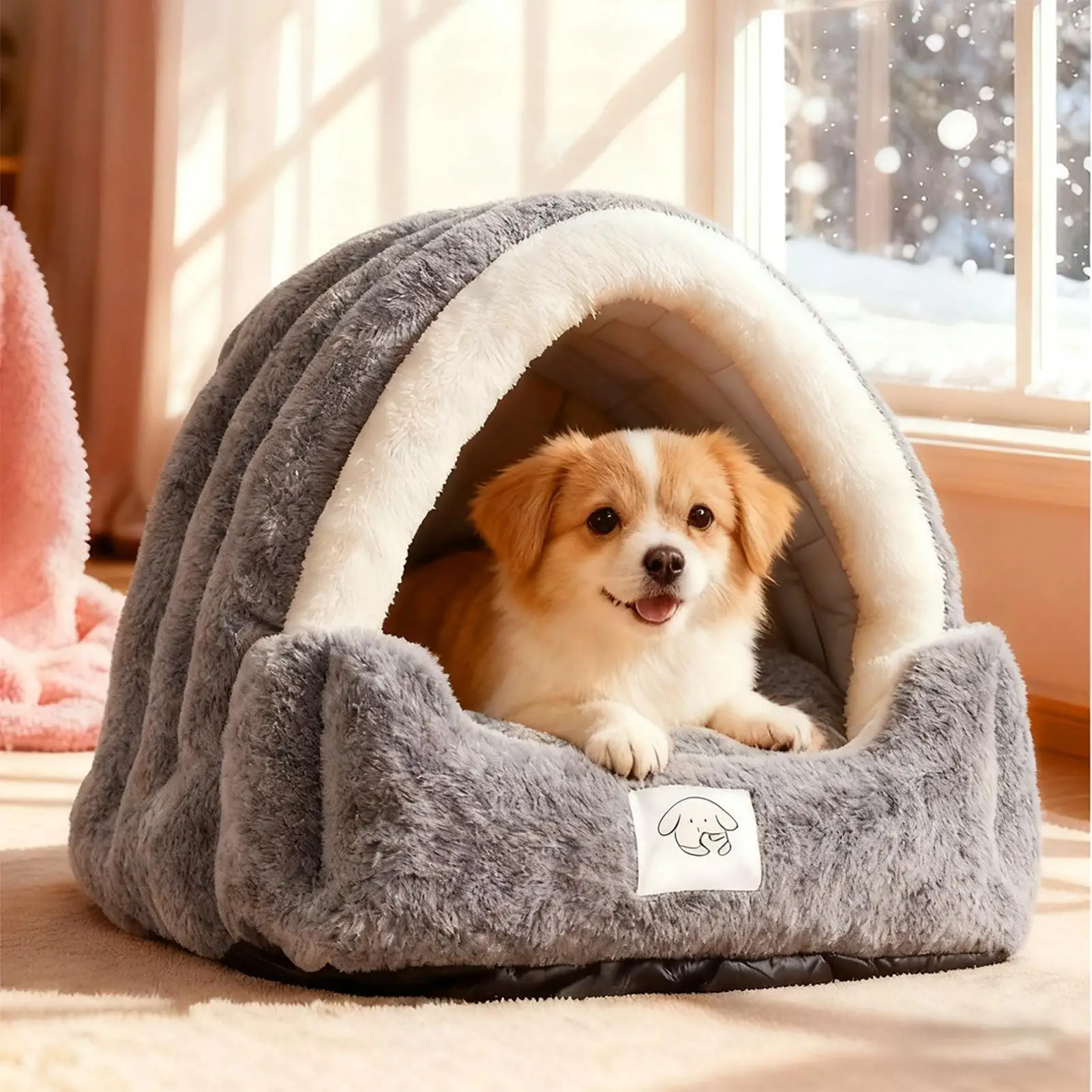 

Зимняя согревающая пещера для кошек, полузакрытая палатка для сна для домашних животных со съемной подушечкой, морозостойкая мягкая плюшевая кровать для кошек, товары для домашних животных