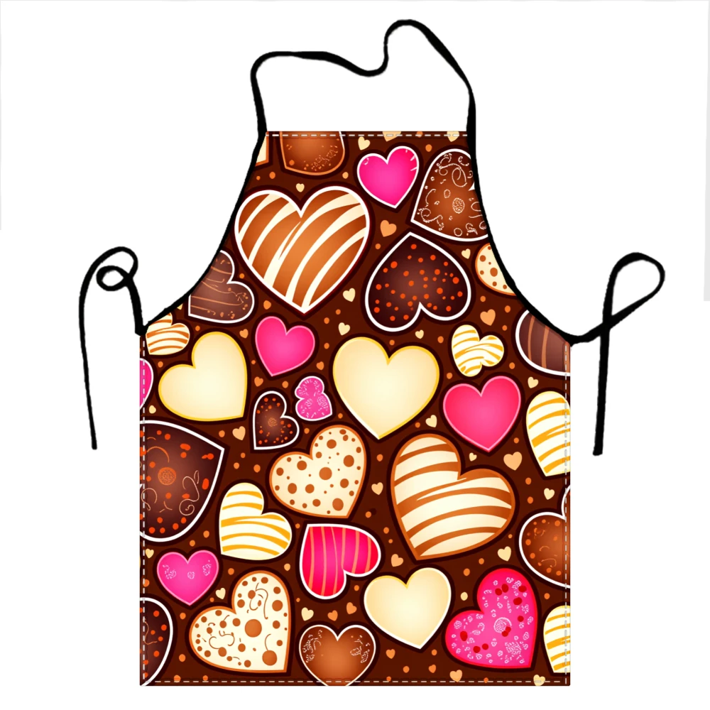 Heart Pattern Apron Chocolate Candy Design Kitchen Cooking Baking Apron For Women And Men Valentine Gift