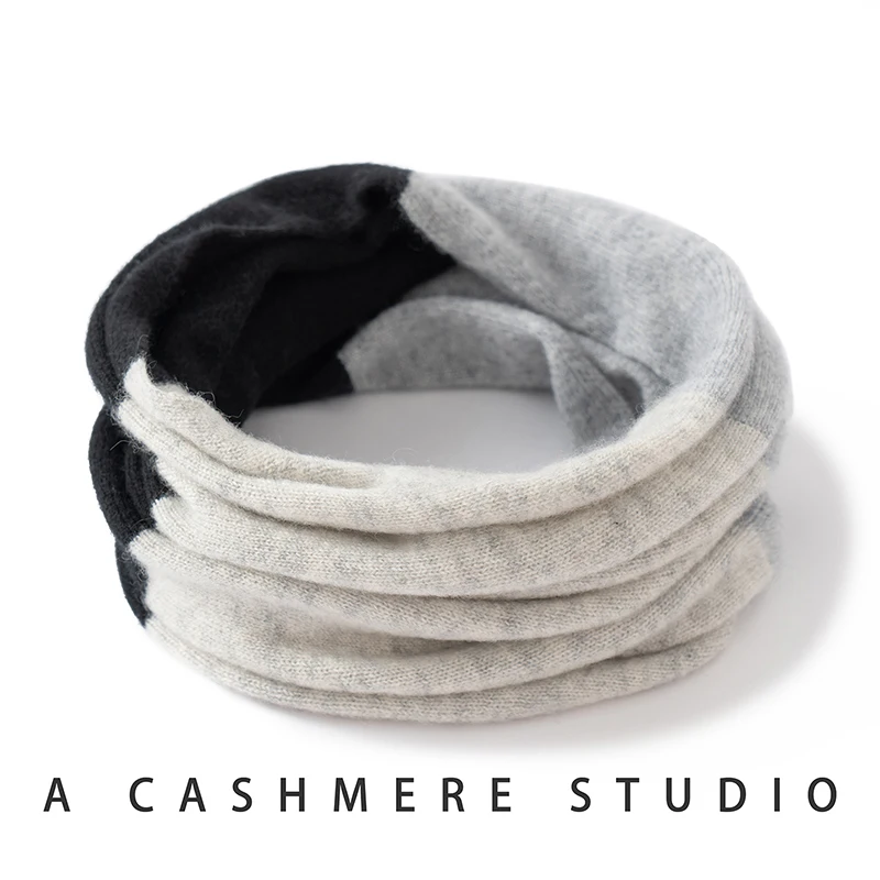 Szal damski 100% kaszmir Trójkolorowy szal Prosty styl Elegancki krótki szal dla kobiet do biura Luksusowy szal na jesień i zimę Kaszmirowy ciepły ocieplacz na szyję