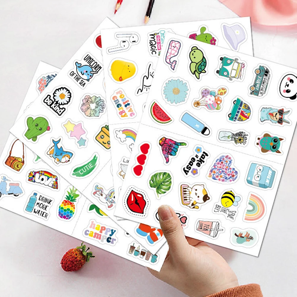 4 Sheets/Pack Cute Stickers 104 Patterns Mini PVC Waterproof Kawaii Cartoon Outdoor Luggage Laptop Decorative Stationery Sticker