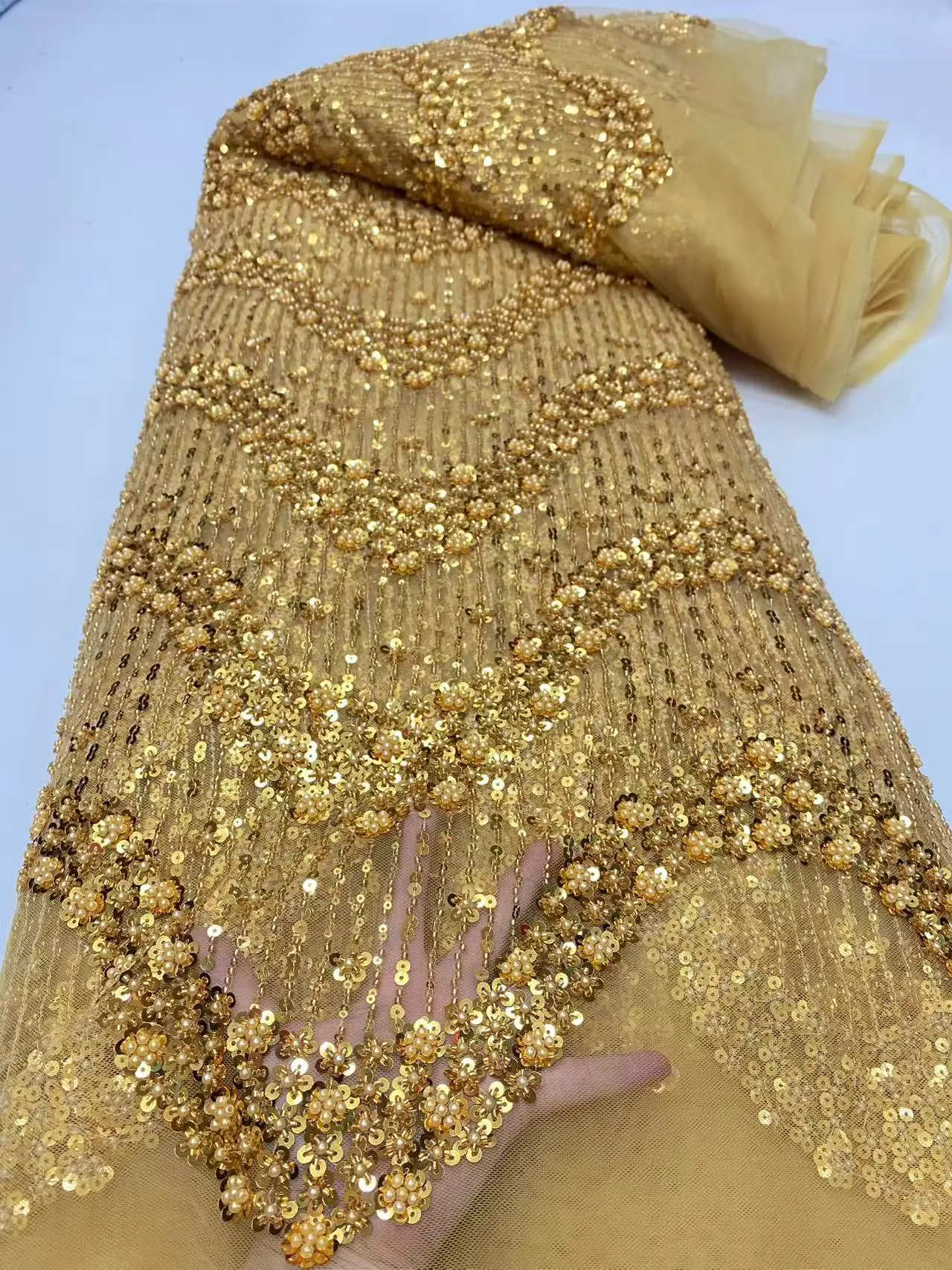 

Africa Nigerian Beaded French Mesh Lace With Sequins High Quality 2025 Embroidery Lace Sequins Lace For Wedding Dresses Women