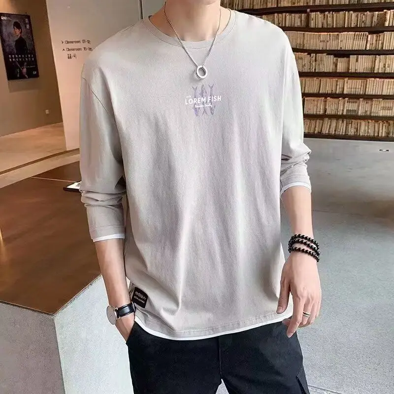 

Long Sve round Ne T-irt Men's Spring Autumn Winter New Sle Youth Base irt Inner Wear Stand Fit Polyester Fiber