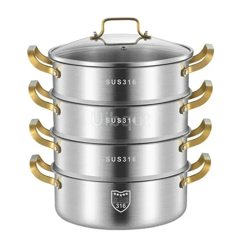 316 stainless steel steamer hot pot panela  Household thickened double three layer soup pot Integrated steaming and boiling pot
