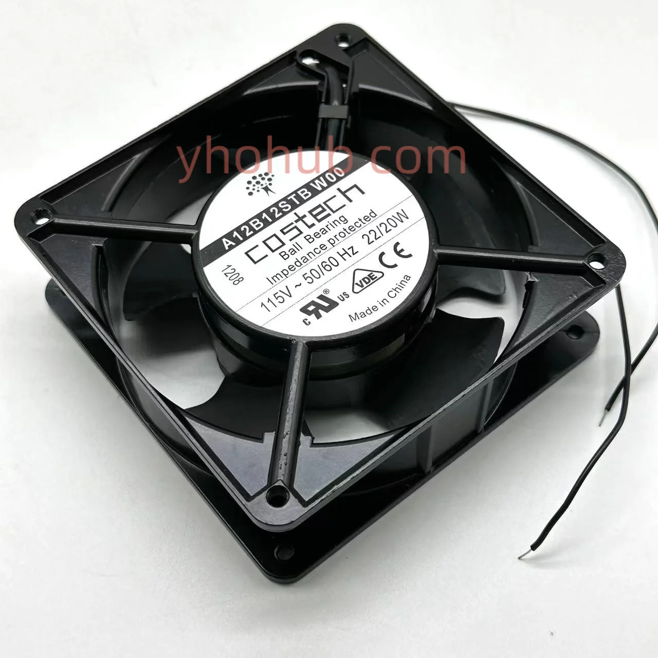 Costech A12B12STB W00 AC 115V 20W 120x120x38mm 2-Wire Server Cooling Fan