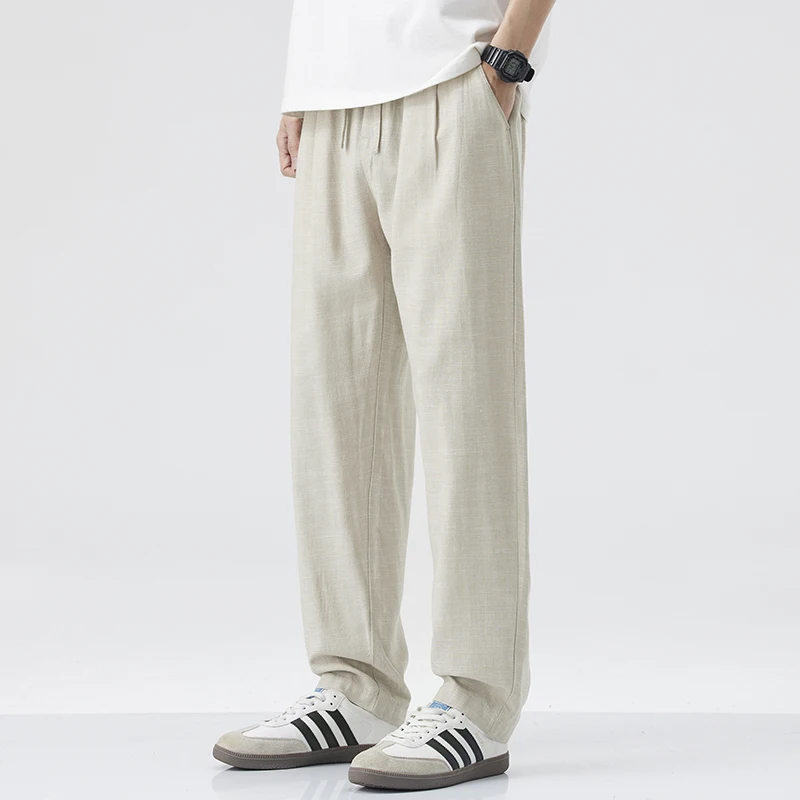 

Summer Thin Cotton Linen Men's Loose Straight Casual Pants Breathable Cool Busin Long Trousers Old Money Sle