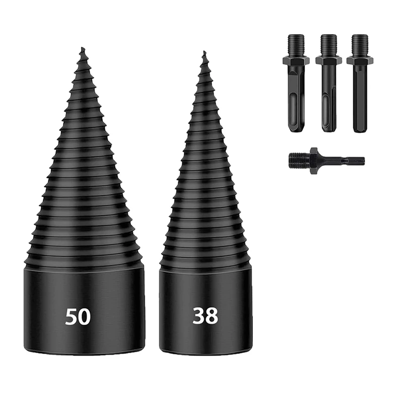 

6 PCS Firewood Log Splitter, 38Mm+50Mm Log Splitter Drill Bits, Wood Log Splitter +4 Handles