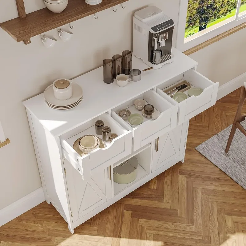 

Storage Cabinet, Coffee Bar Cabinet with 2 Adjustable Shelves, 3 Drawers, and 2 Doors, for Bathroom, Kitchen, Living Room