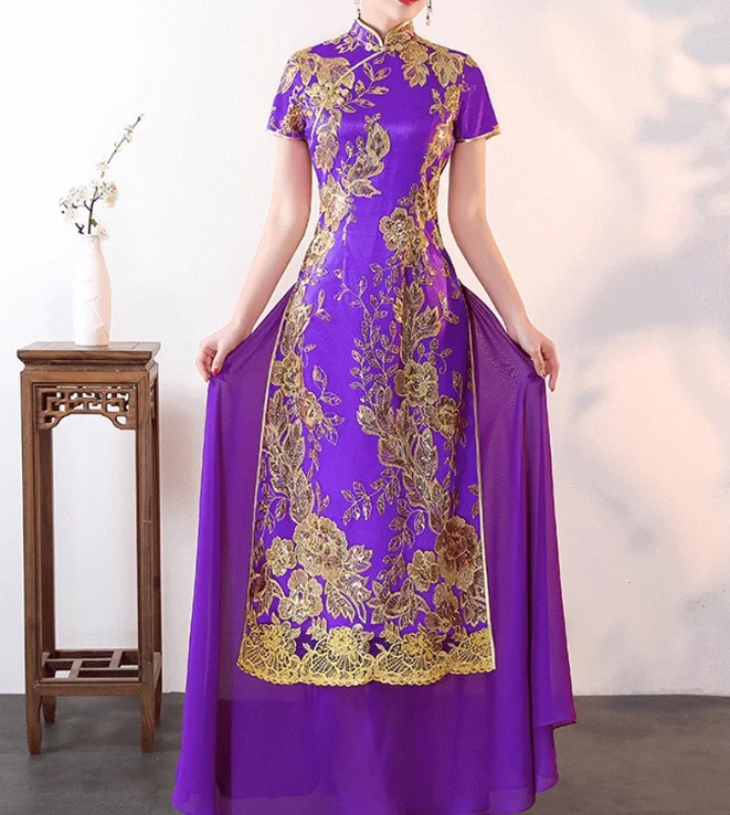 

Китайское женское платье Cheongsam, летнее Ao dai, винтажное чипао