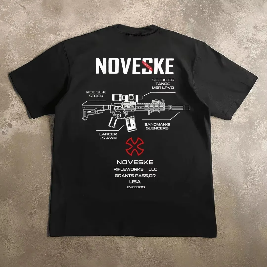 2026 New Tactical Family Matching Oversized Unisex T Shirt Tactical Blueprint Back Graphic Tee Casual Streetwear Cotton Top