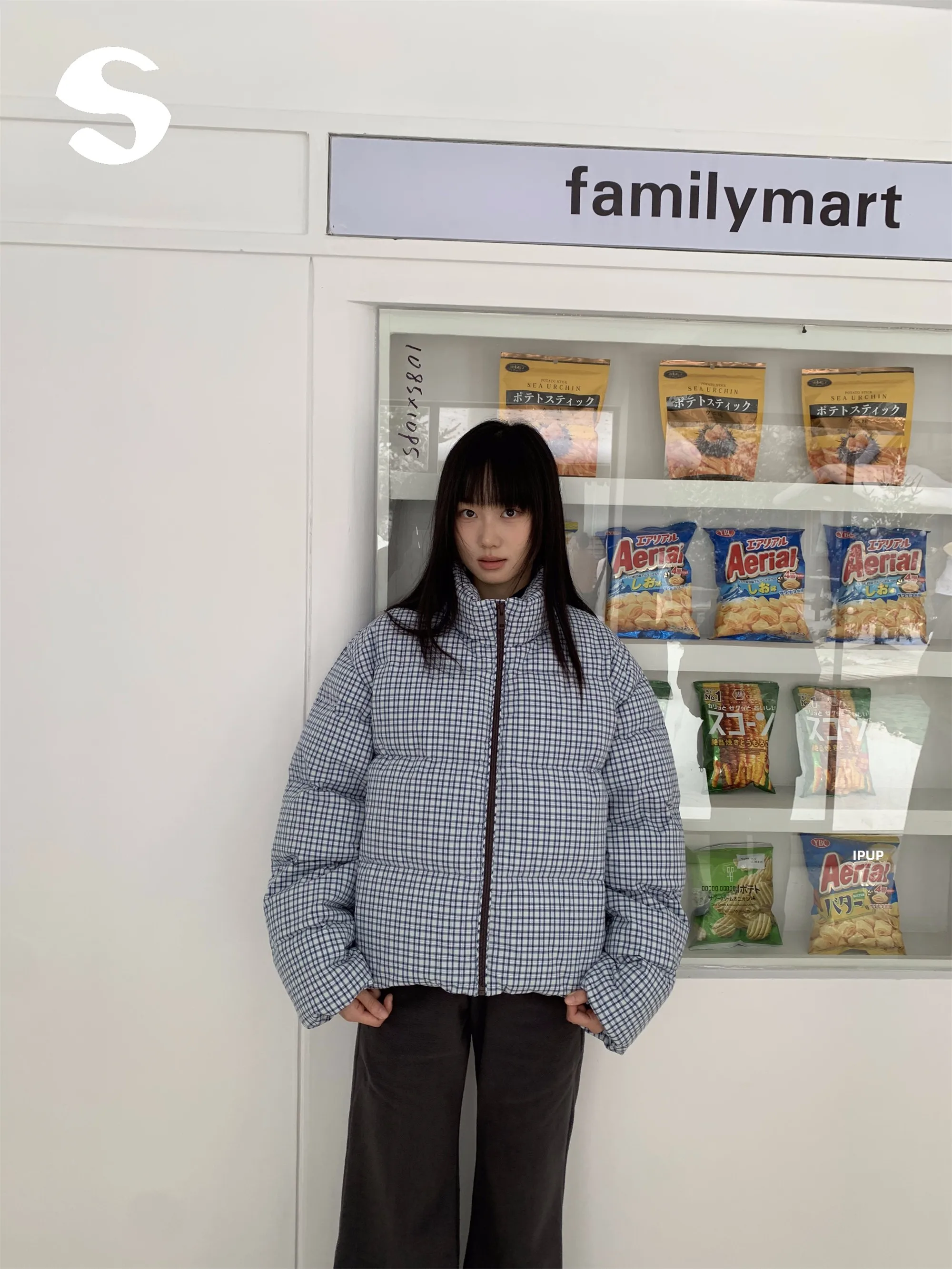 

Warm Plaid Stand Collar All-Match Slimming White Du down Jaet Outerwear Commute Sle Women's ort Coat Winter Faion