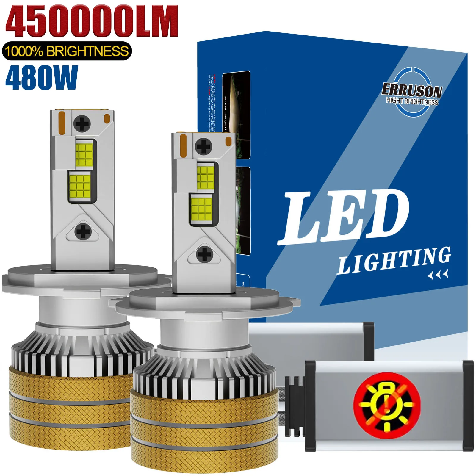 Erruson 450000lm 480W voiture lumière LED phares ampoules H1 H7 H11 9005HB3 9006HB4 projecteur 20 noyaux haute puissance antibrouillard 12v