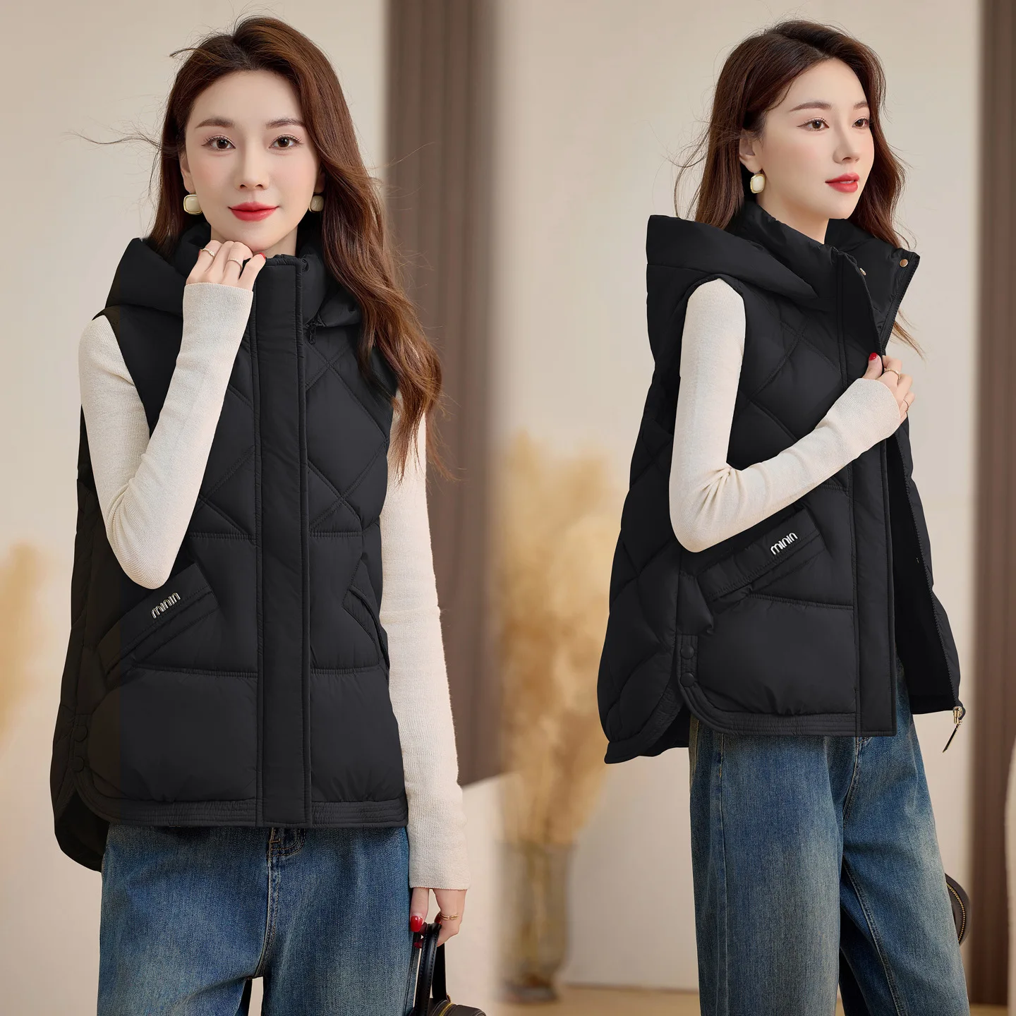 Removable Hat Down Cotton Vest Women Short Jacket New Autumn Winter Sleeveless Jacket Coat Female Waistcoat Tops Chaleco Mujer