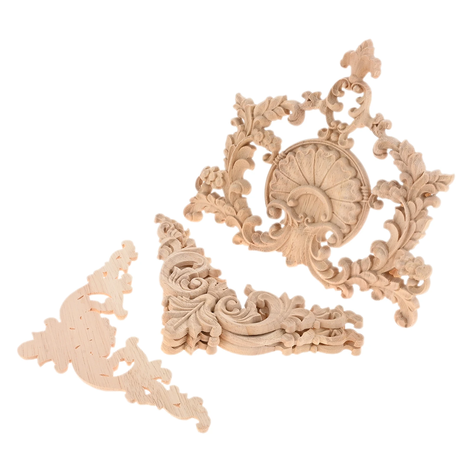 5pcs/kit Wood Appliques Cut-out Crown Door Decals Hollow Flower Corner Decor Furniture Window Cabinet Bed Cupboard Wardrobe Box