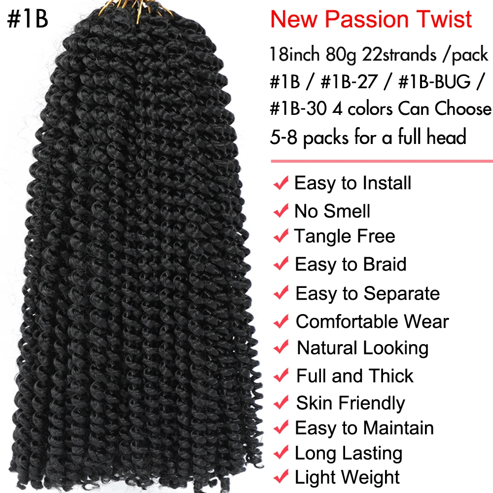 Passion Twist Hair 18 Inch Water Wave Crochet Hair Long Curly Hair Spring Twist Crochet Braid Hair Extensions for Soft Faux Locs