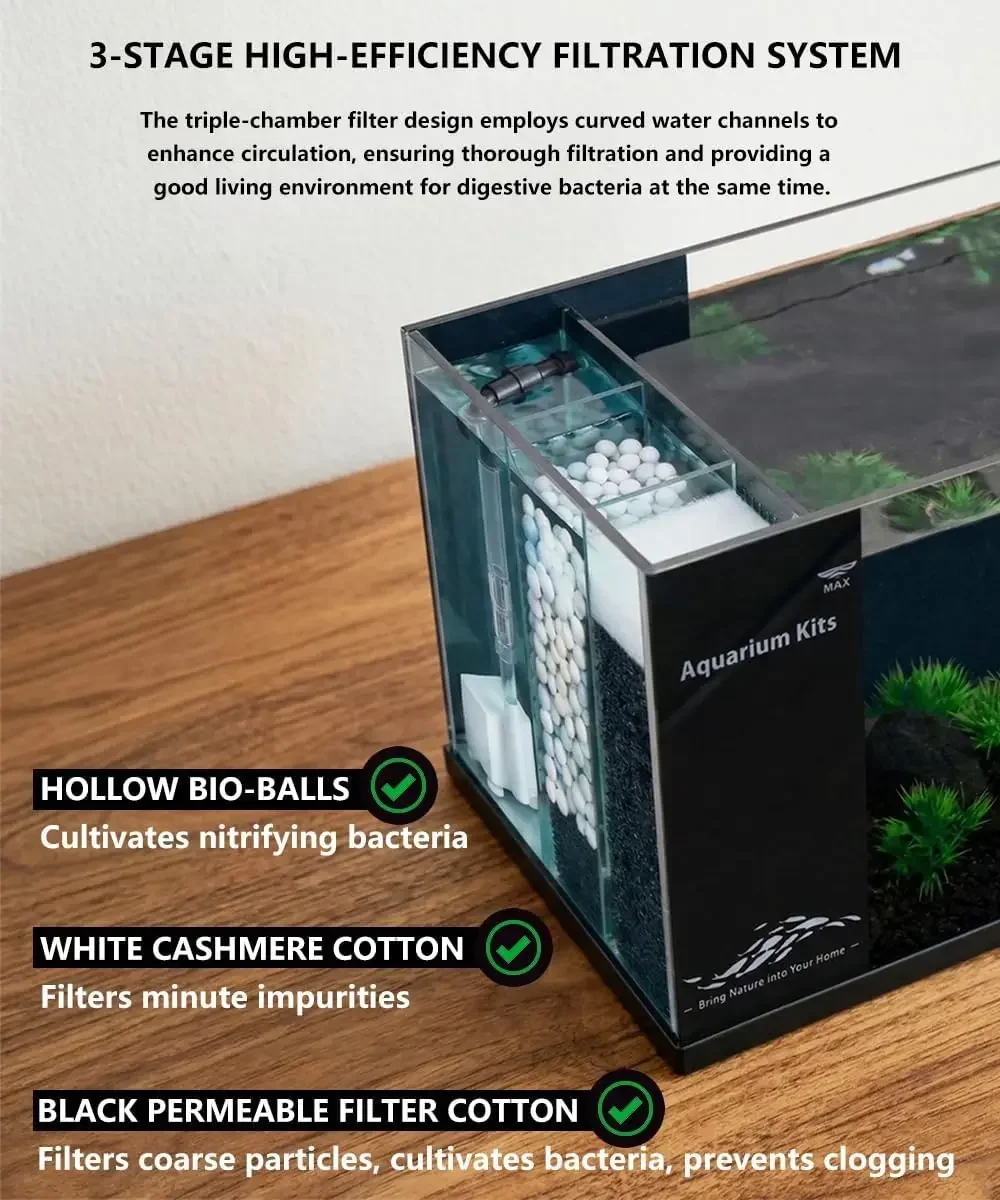Fish Tank Kit,3.5 Gallon Small Aquarium,Ultra-Clear Nano Aquarium,Betta Fish Tank,Suitable for Small Fish Tank,Aquarium Starter