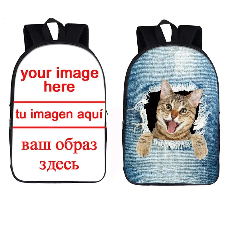 

16 inch Custom Your Image Logo Name School Bag for Girls Backpack Cute Puppy Dog / Kitten Cat Travel Backpack