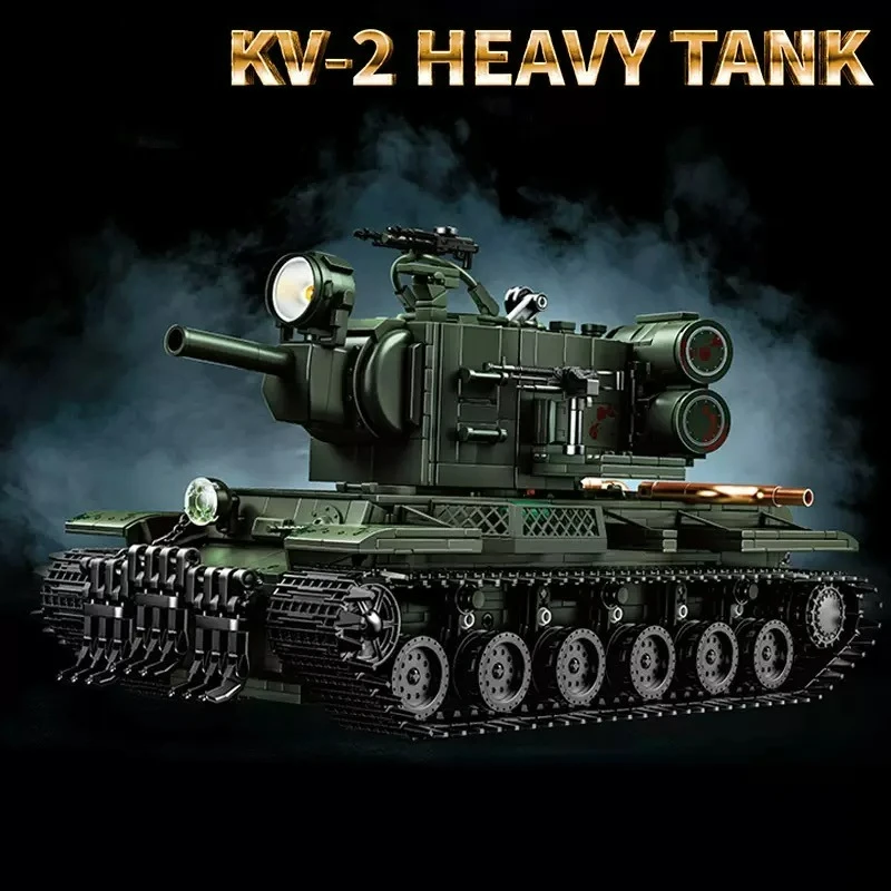 

MOC WW2 Battle Leopard KV-2 Тяжелый танк Модель Строительный блок Военная серия Пусковая установка пусковой установки DIY Игрушка для детей Подарок