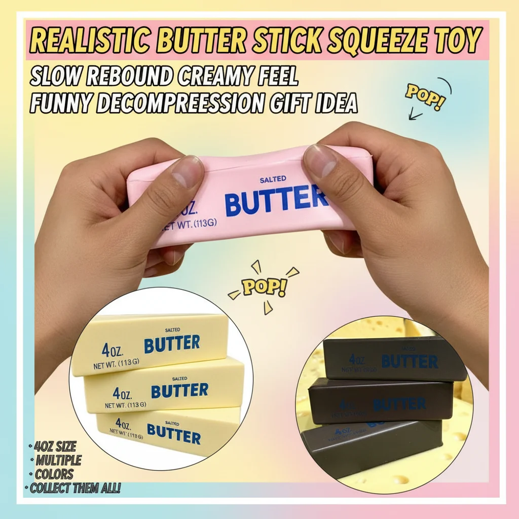 Realistischer Butterstab-Quetschball, langsam rückfedernd, cremige Butter, Squishy Stressabbau-Fidget-Spielzeug, lustige Dekompressionsgeschenke