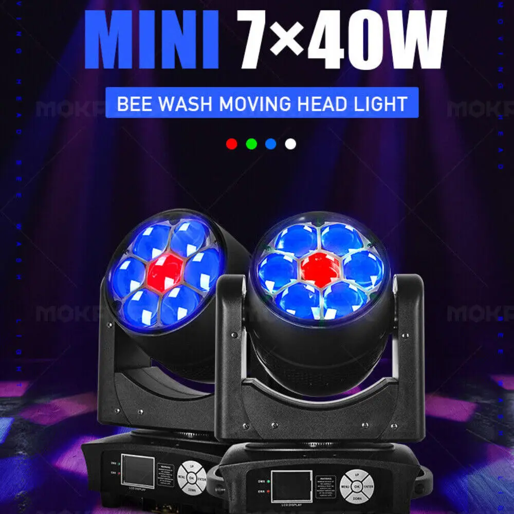 

MOKA 7x40w Bee Eye Moving Head Light Mini LED Zoom Wash Beam RGBW Pixel Control