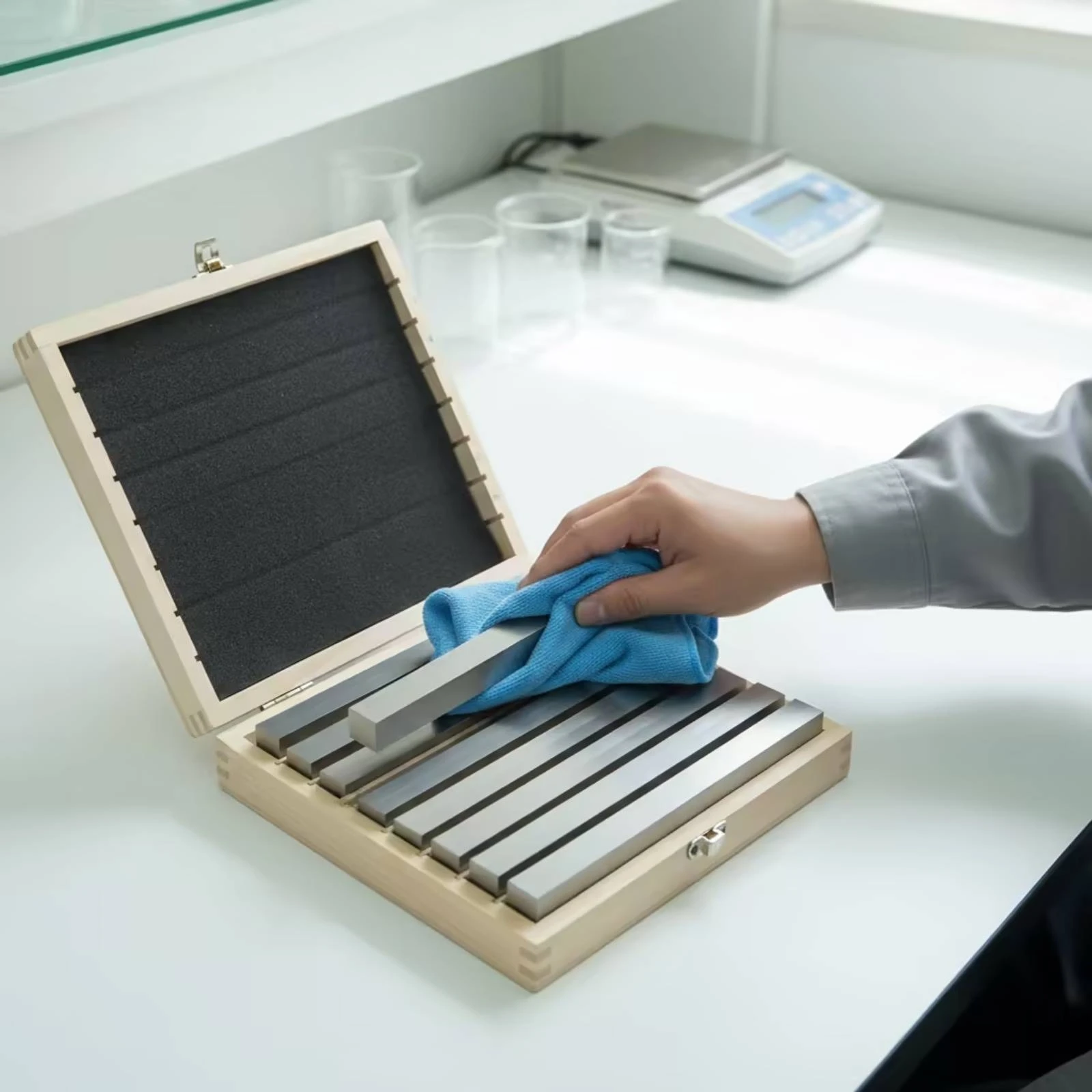 16 Pieces Parallel Gauge Blocks with Wooden Case Engraved Vise Parallel Blocks Tooling Rectangular for Machinists