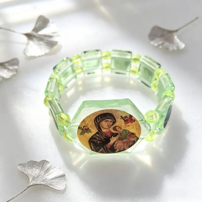 Rosary Bead Bracelet Heavy Duty Elastic Band 1/3/6 Pcs Pack with Religious Stickers for Long Term Daily Prayer Use