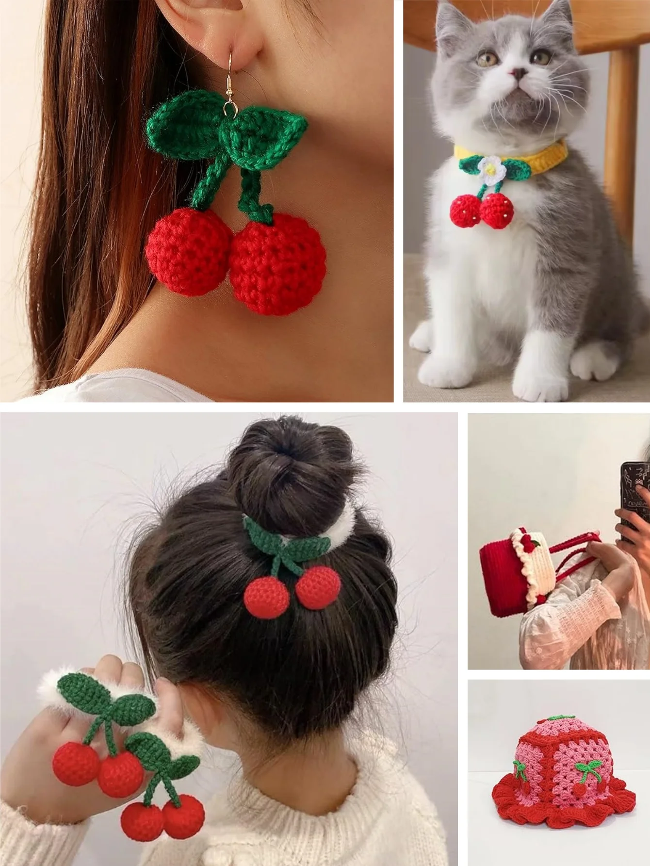 10/20 قطعة محبوك الكرز هوك النسيج DIY الحلي الحرفية لوازم الملابس قبعة الحذاء مفتاح سلسلة القرط ديكور قلادة الديكور